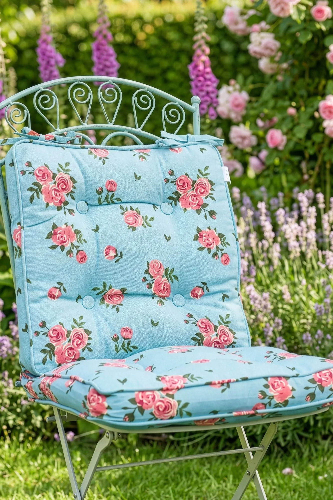 Dibor Set of 2 Floral Blue Summer Outdoor Garden Chair Seat Pad Box Cushions W45 x L45cm