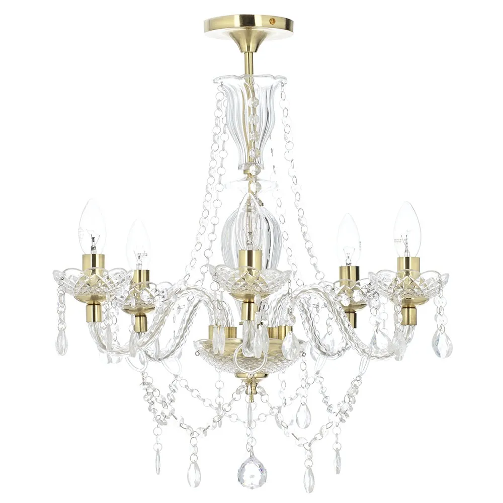 Charlotte Semi Flush Ceiling Light, Clear and Brass