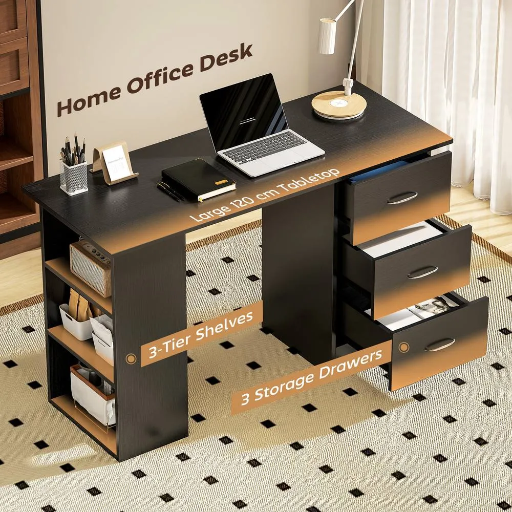HOMCOM 120cm PC Table Workstation Computer Desk with Drawers & 3 Shelf Black 4