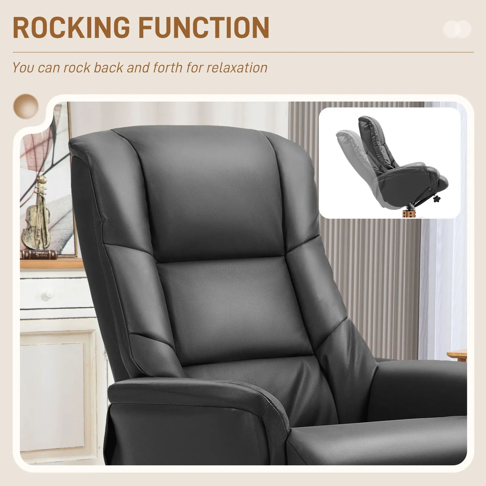 HOMCOM Recliner Armchair with Wood Base, Upholstered Reclining Chair, Black 5