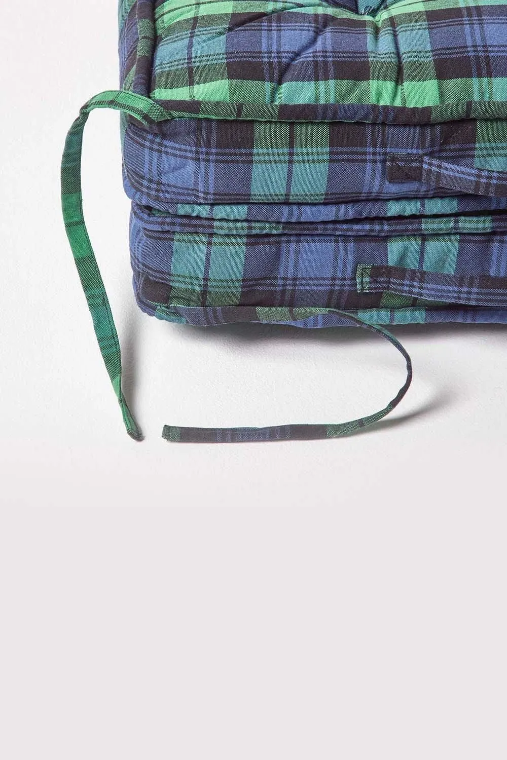 Homescapes Blackwatch Tartan Cotton Travel Support Booster Cushion in Green 4