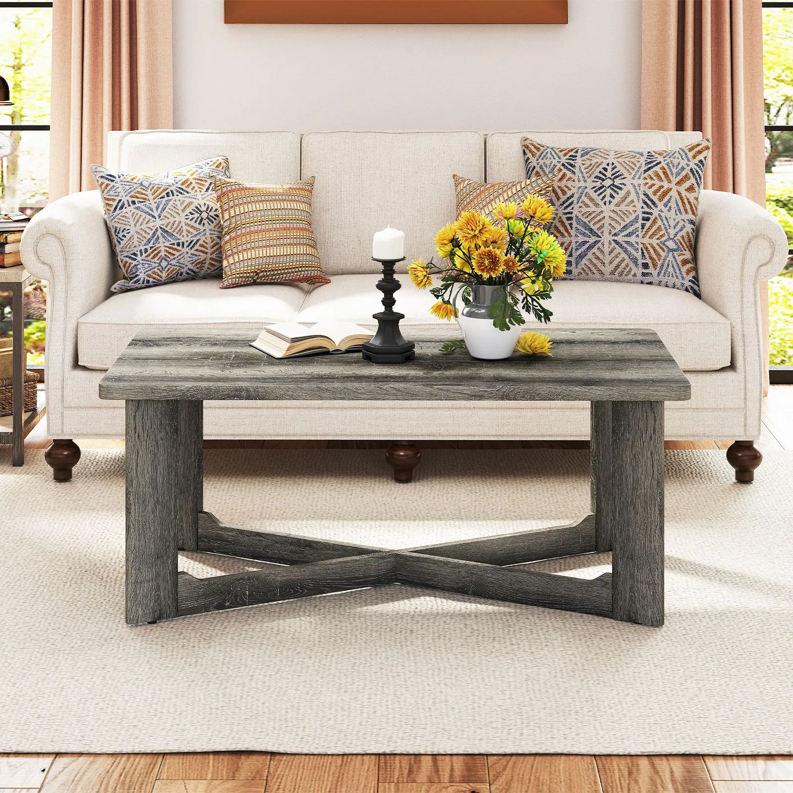 Costway Coffee Table Rectangle Center Table Accent Tea Table in Grey 3