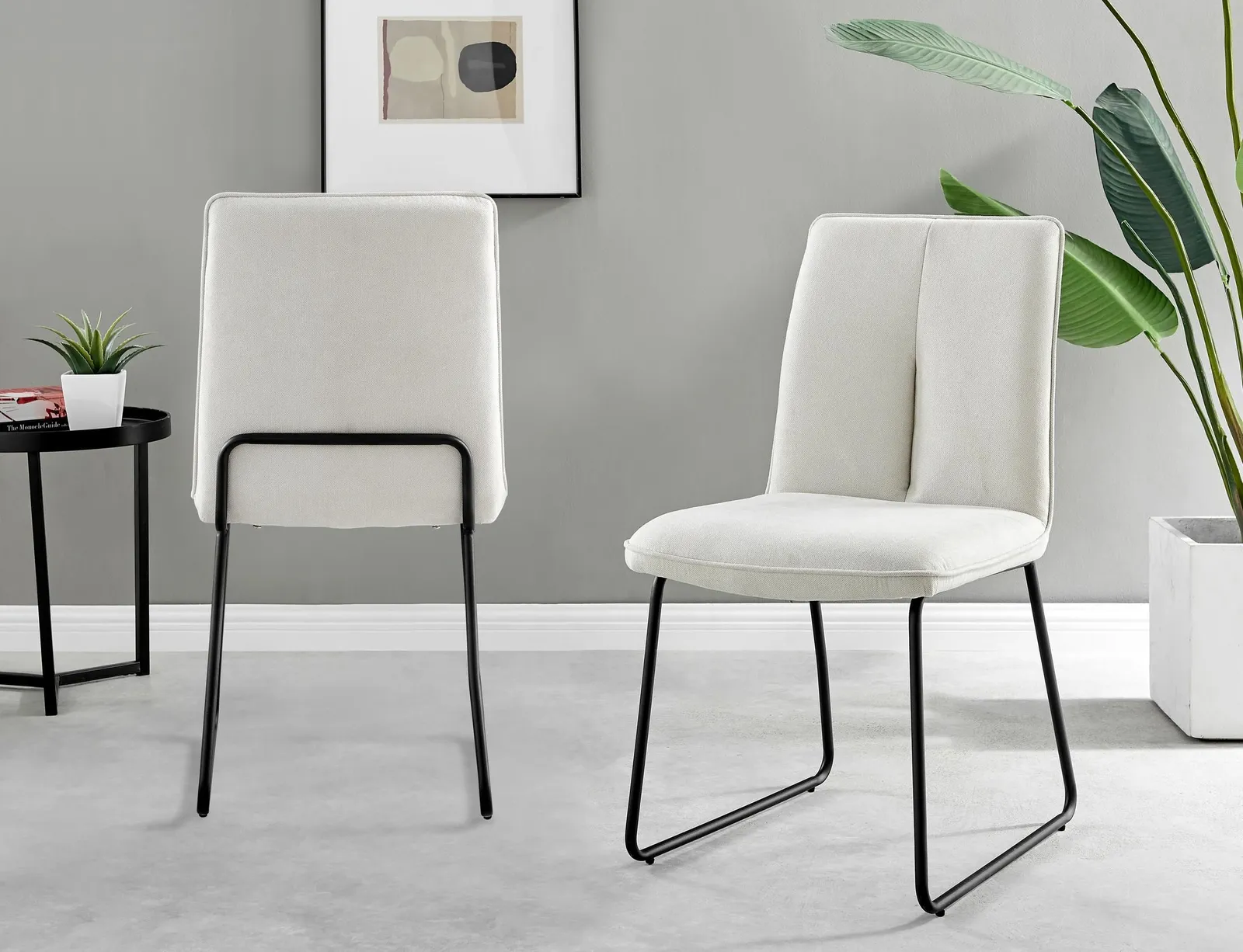 FurnitureboxUK Set of 2 Modern Chic Deep Padded Soft & Durable Stitched Fabric & Black Powder Coated Metal Leg Dining Chairs in Cream 2