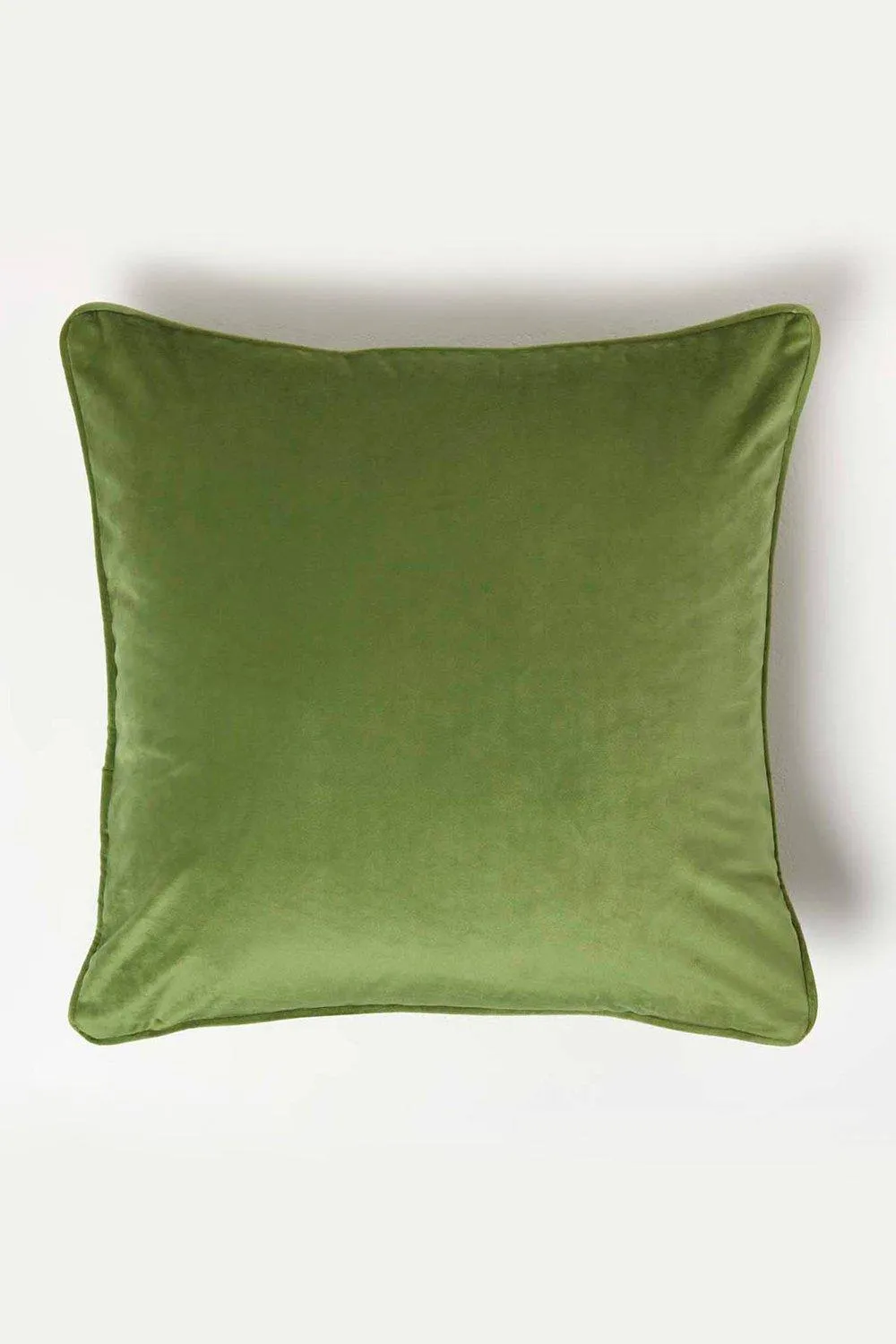 Homescapes Filled Velvet Cushion with Piped Edge 46 x 46 cm in Olive 1