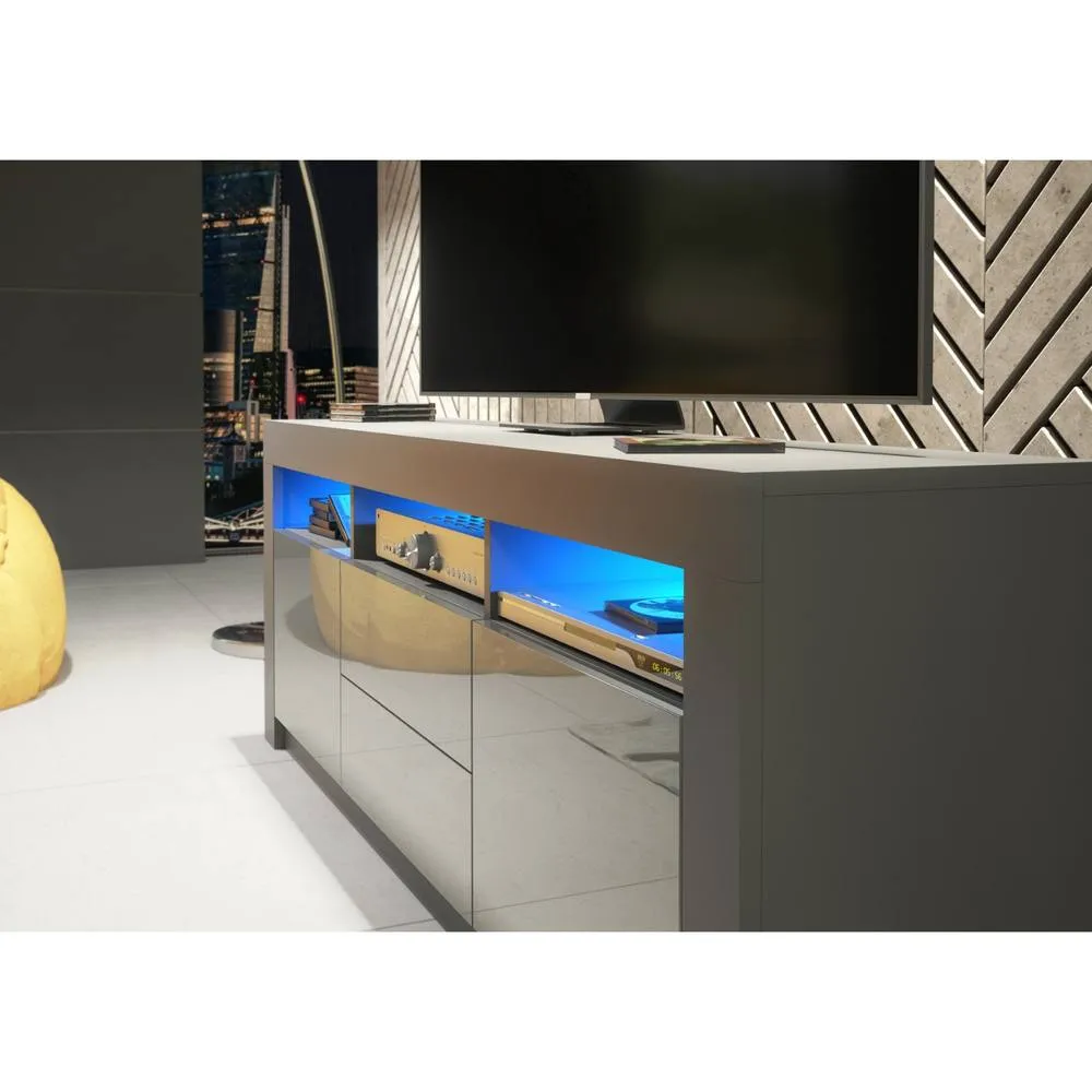 Creative Furniture Shine TV Unit 160cm - Dark Grey with Gloss Doors & LED Lights 4