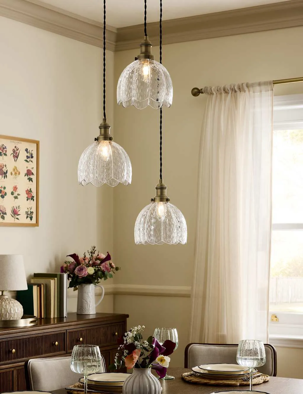 Laura Ashley Vintage Cluster Pendant Light Antique Brass