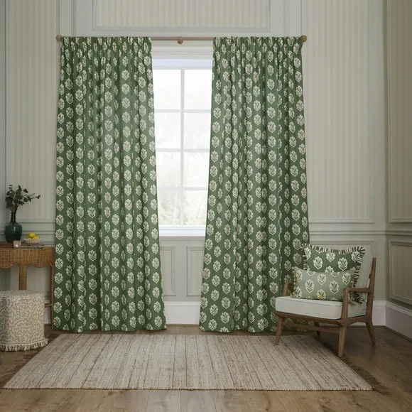 Sanderson Sessile Leaf Pencil Pleat Curtains 2