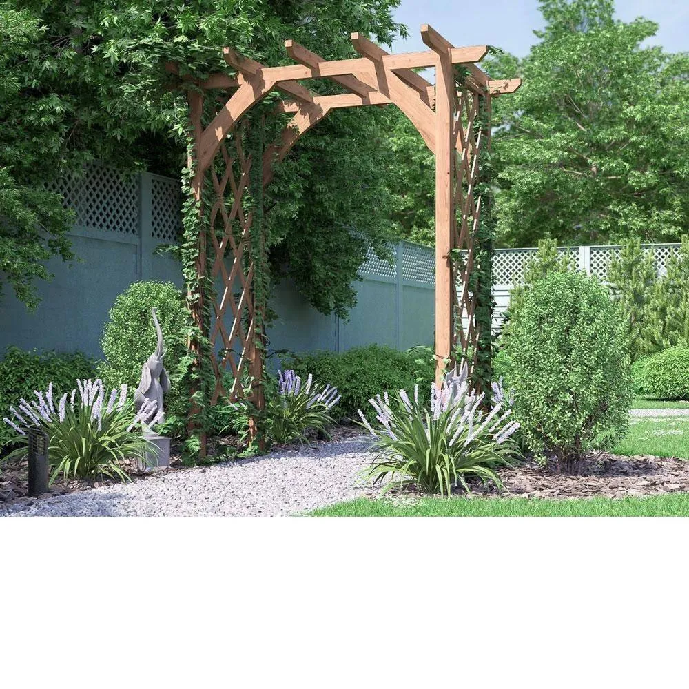 Dunster House Wooden Corner Pergola Arch with Trellis Lattice 1.8m x 1.4m Jasmine in Brown 3