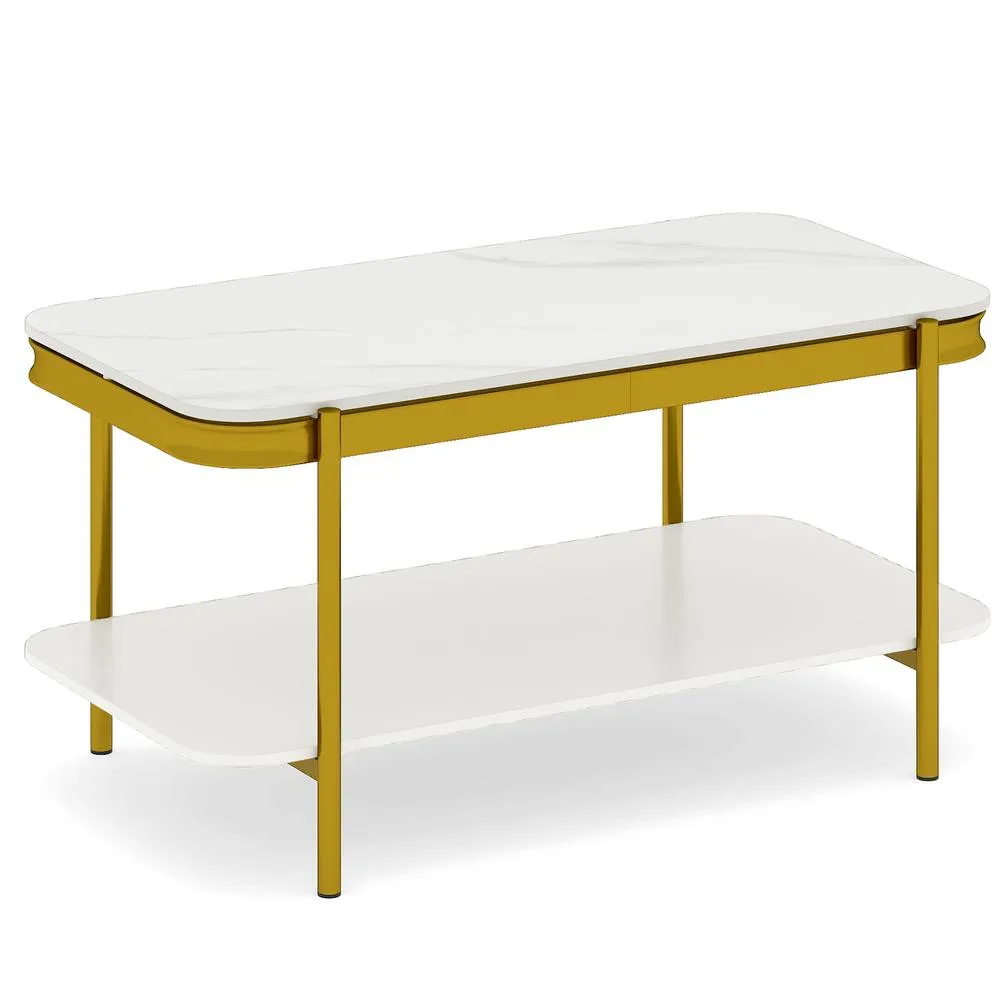 Costway Modern Rectangular Coffee Table 2-Tier Center Table in White