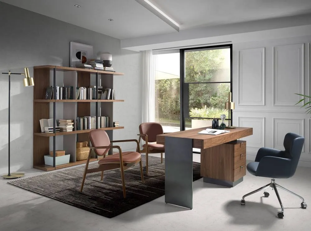 Angel Cerda Walnut Desk with Darkened Polished Steel Legs 5 in Brown 4