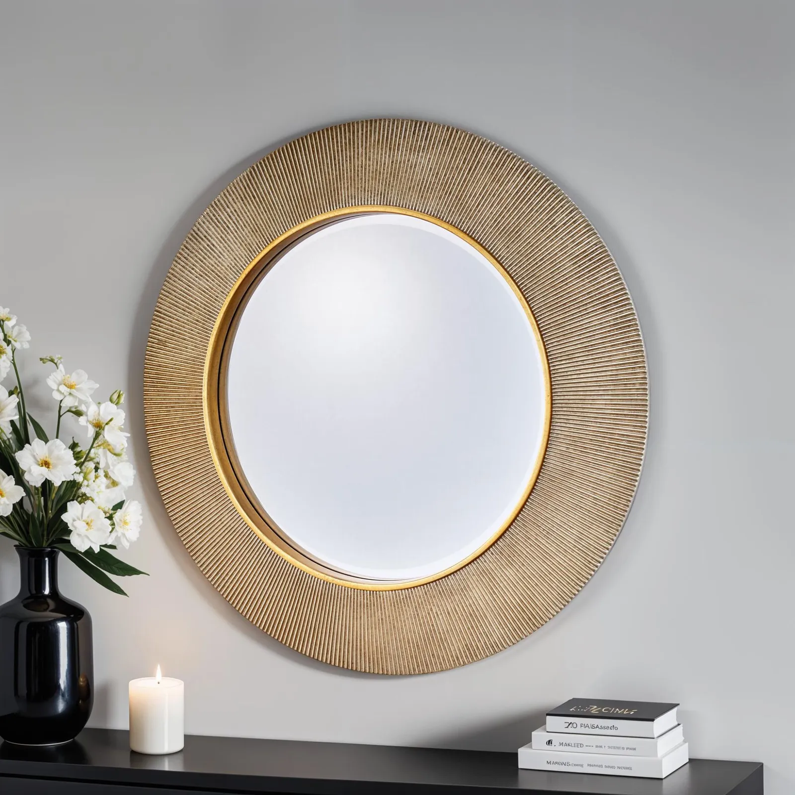 Yearn Mirrors Large Round Gold Ribbed Mirror Bevelled 4