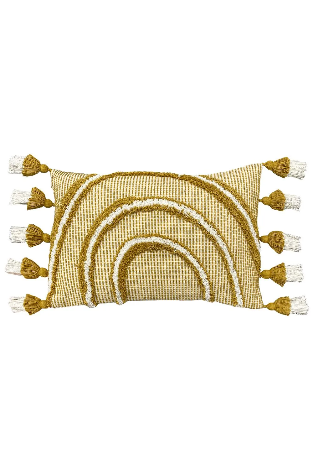 Furn Rainbow Tuft Tasselled Cushion in Yellow