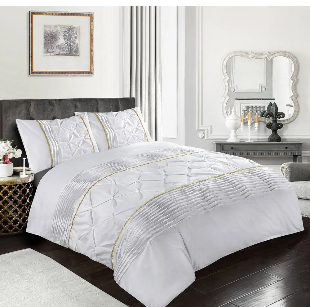 Homes-Linen Luxury Eleanor Pintuck Stripes Duvet Cover Set in White