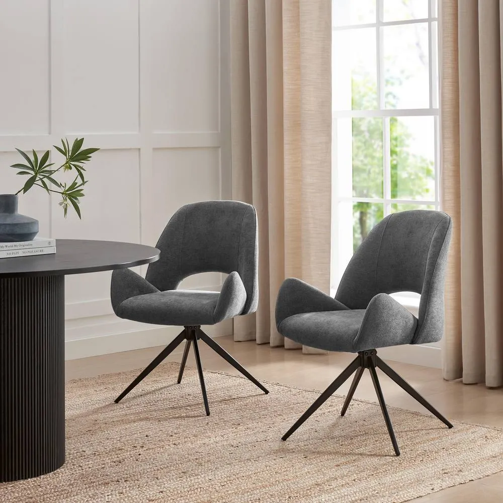 FurnitureboxUK 2x Layla Grey Fabric Swivel Dining Chairs 2