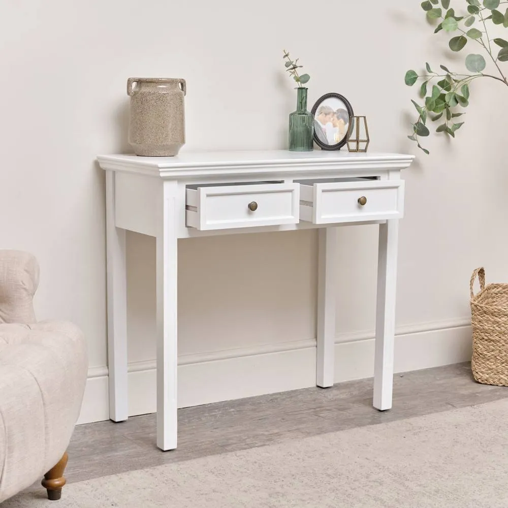 Melody Maison Large White 2 Drawer Dressing Table & Stool Set - Daventry White Range 2