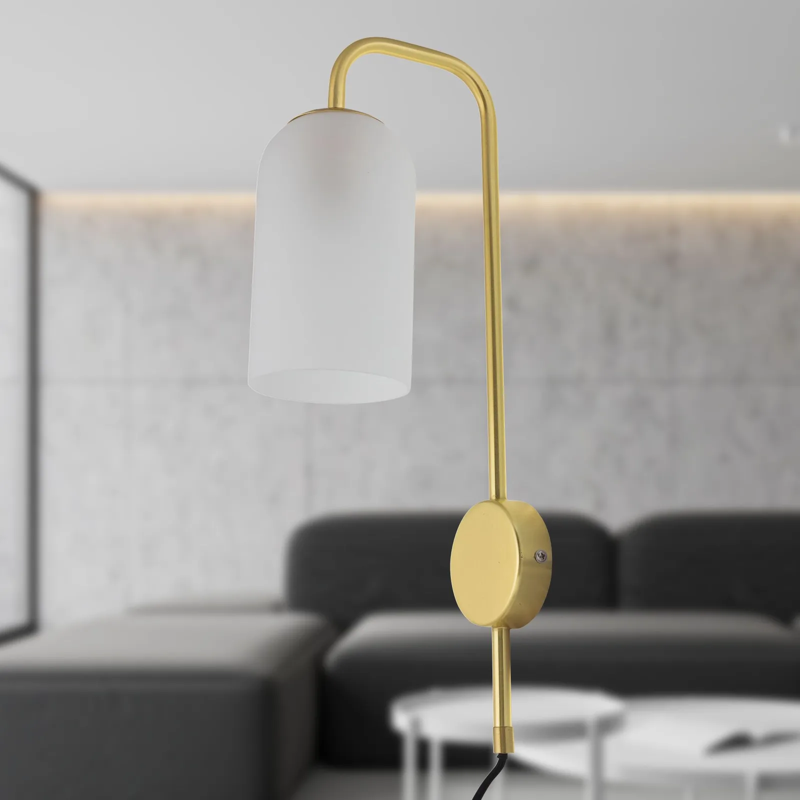 First Choice Lighting Victoria - Satin Brass Plug in Wall Light with Frosted Glass Shade in Gold 5