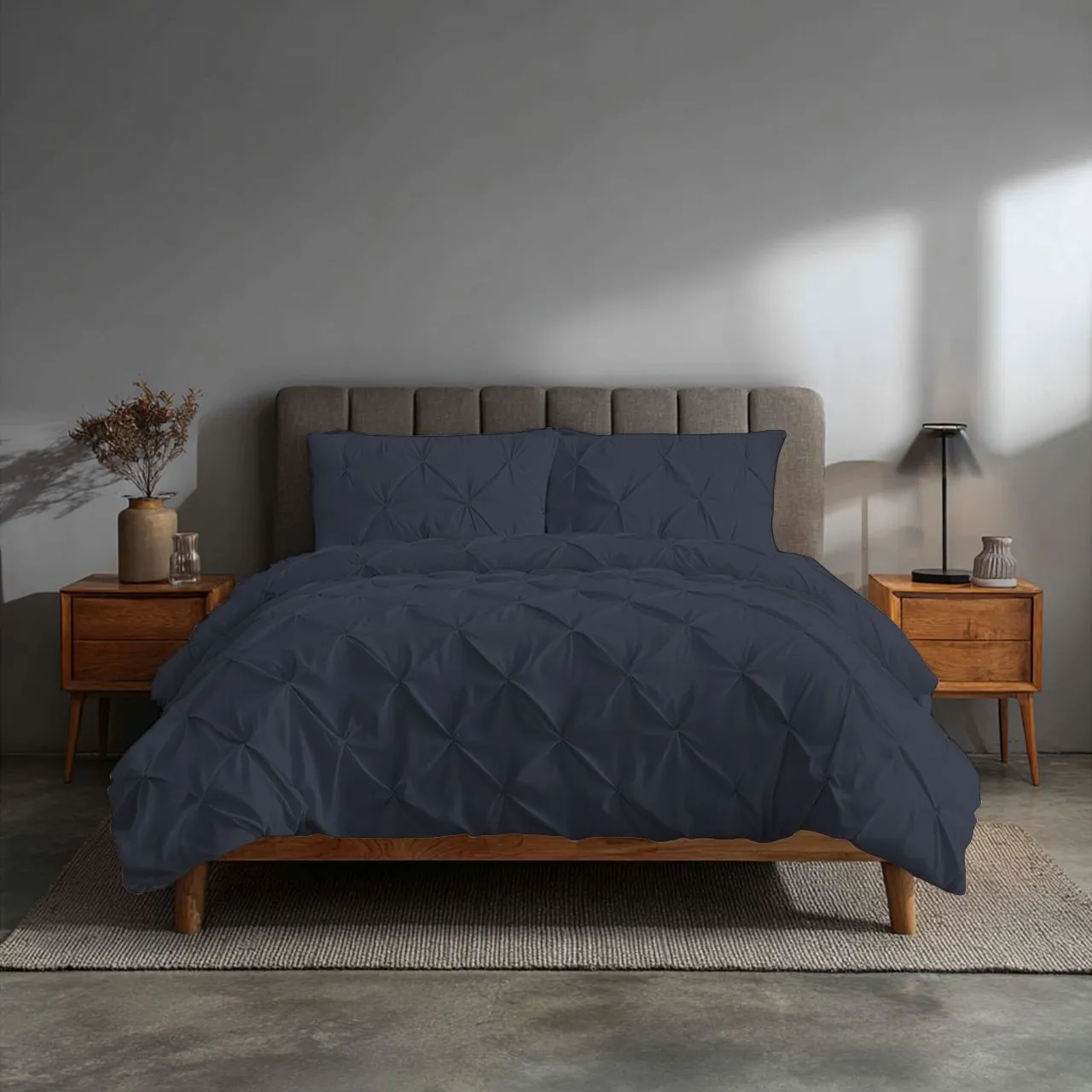 Snug City Pintuck Pinch Pleated Polycotton Duvet Cover & Pillowcase/s Set Bed Linen in Grey