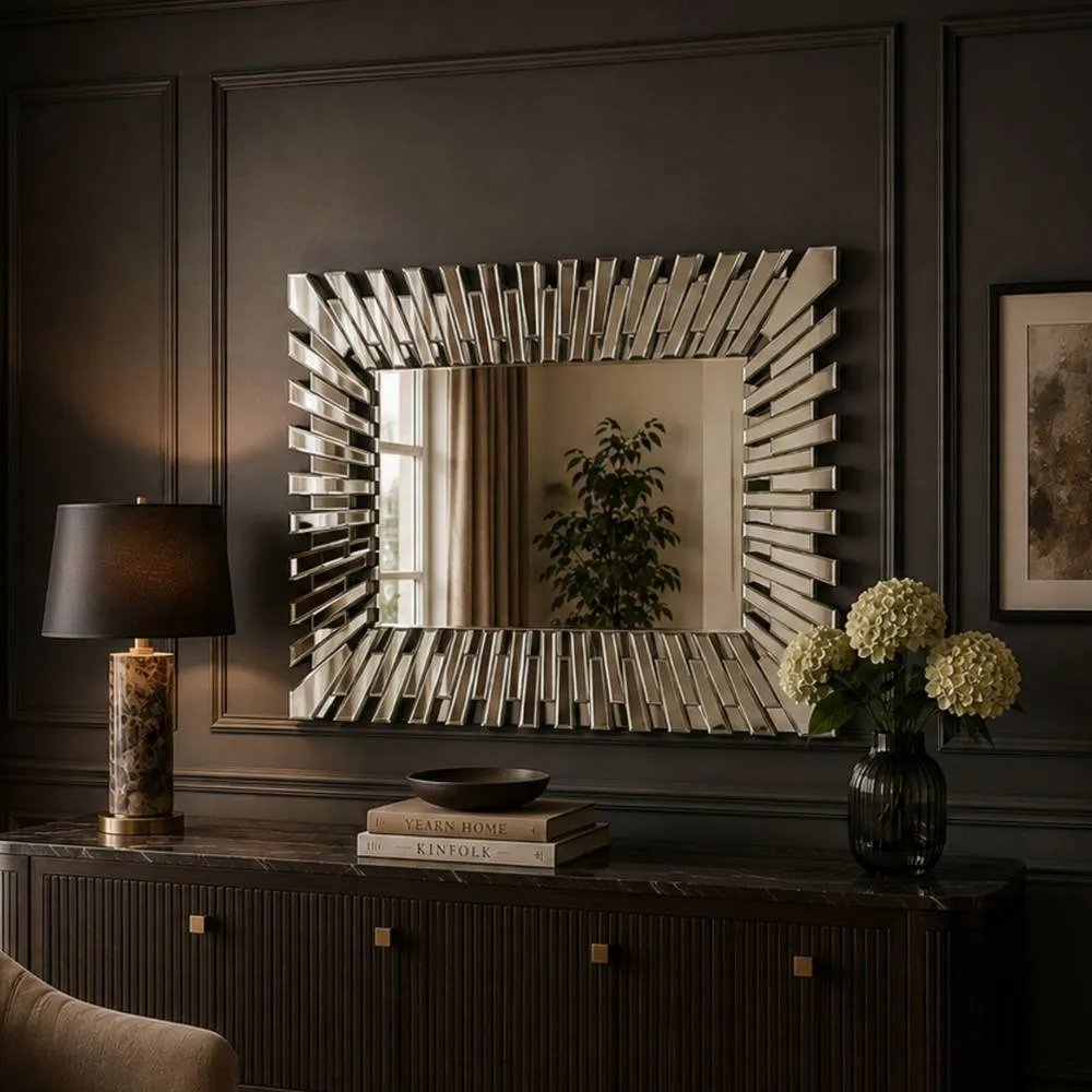 Yearn Mirrors Sunburst Rectangular Mirror Bevelled in Black 3