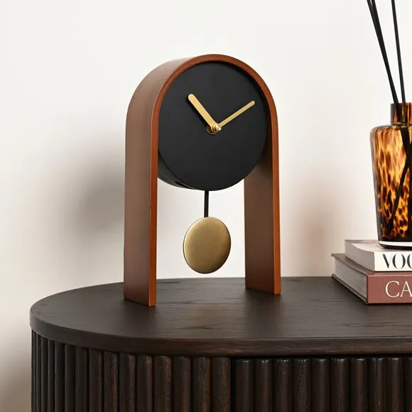Interval Mid-Century Arched Pendulum Wooden Desk Clock