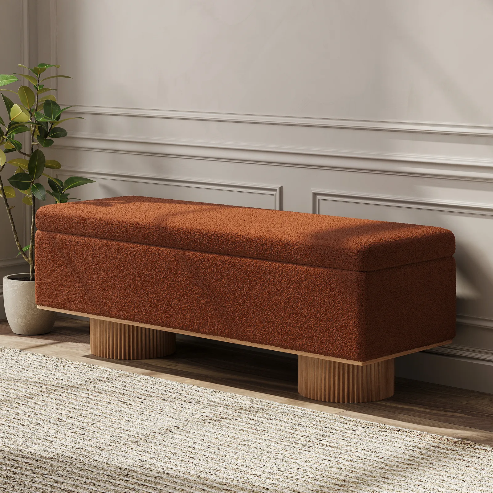 Teddy Fabric Fluffy Faux Fur Flip Top Wood Storage Bench