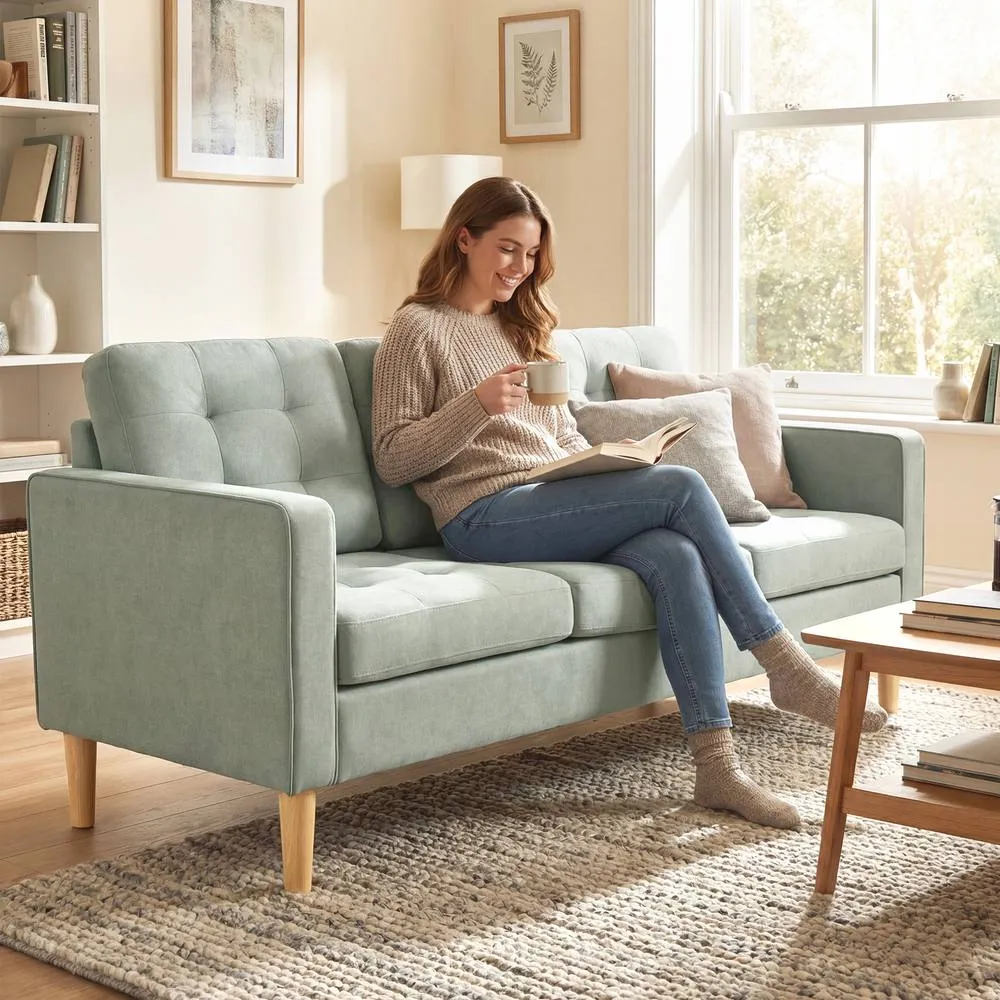 HOMCOM Modern 3 Seater Sofa with Hidden Storage & Rubber Wood Legs in Light Grey 1