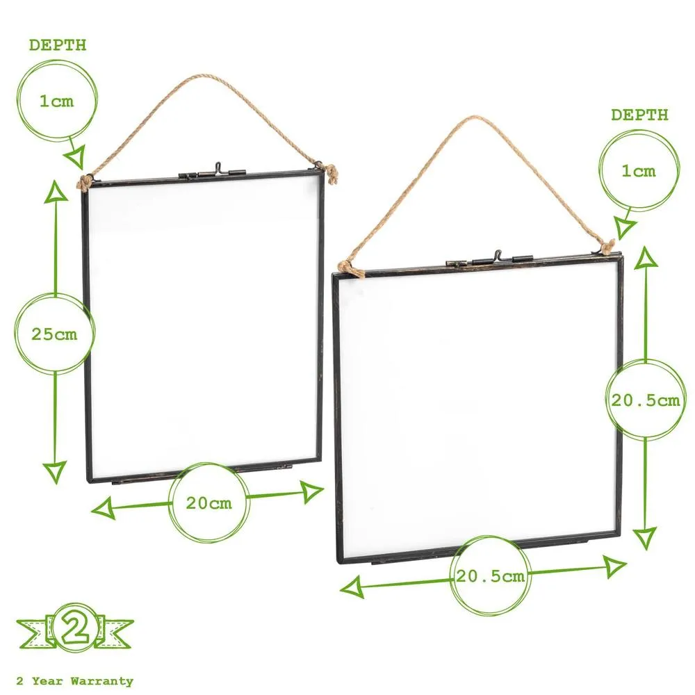 Nicola Spring 5pc Hanging Metal Photo Frames Gallery Set - Black - Picture Frame Wall Mounted Frame with Rope 6