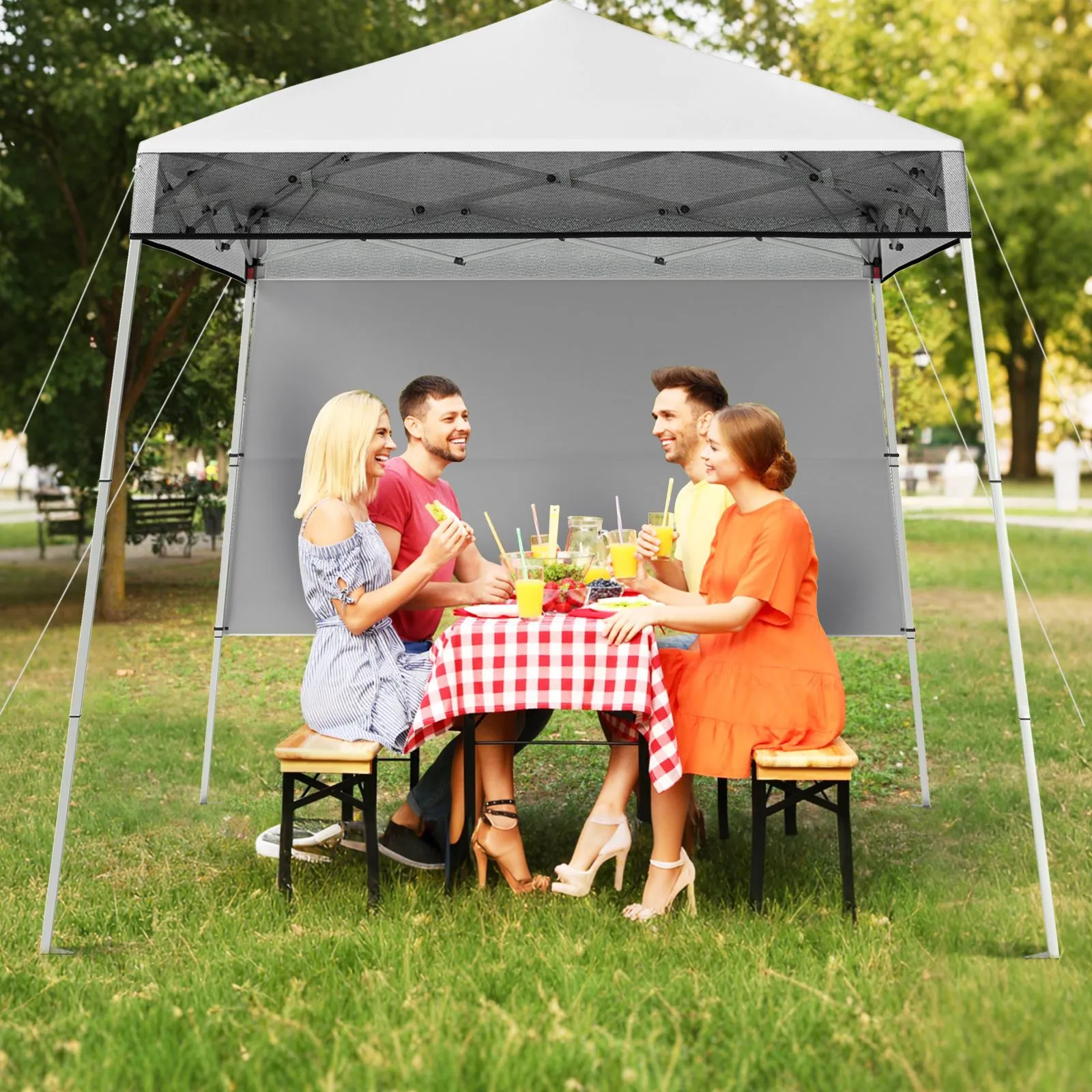 Costway Pop up Canopy Tent Easy Setup Folding Gazebo Shelter w/ 1 Sidewall in White 3