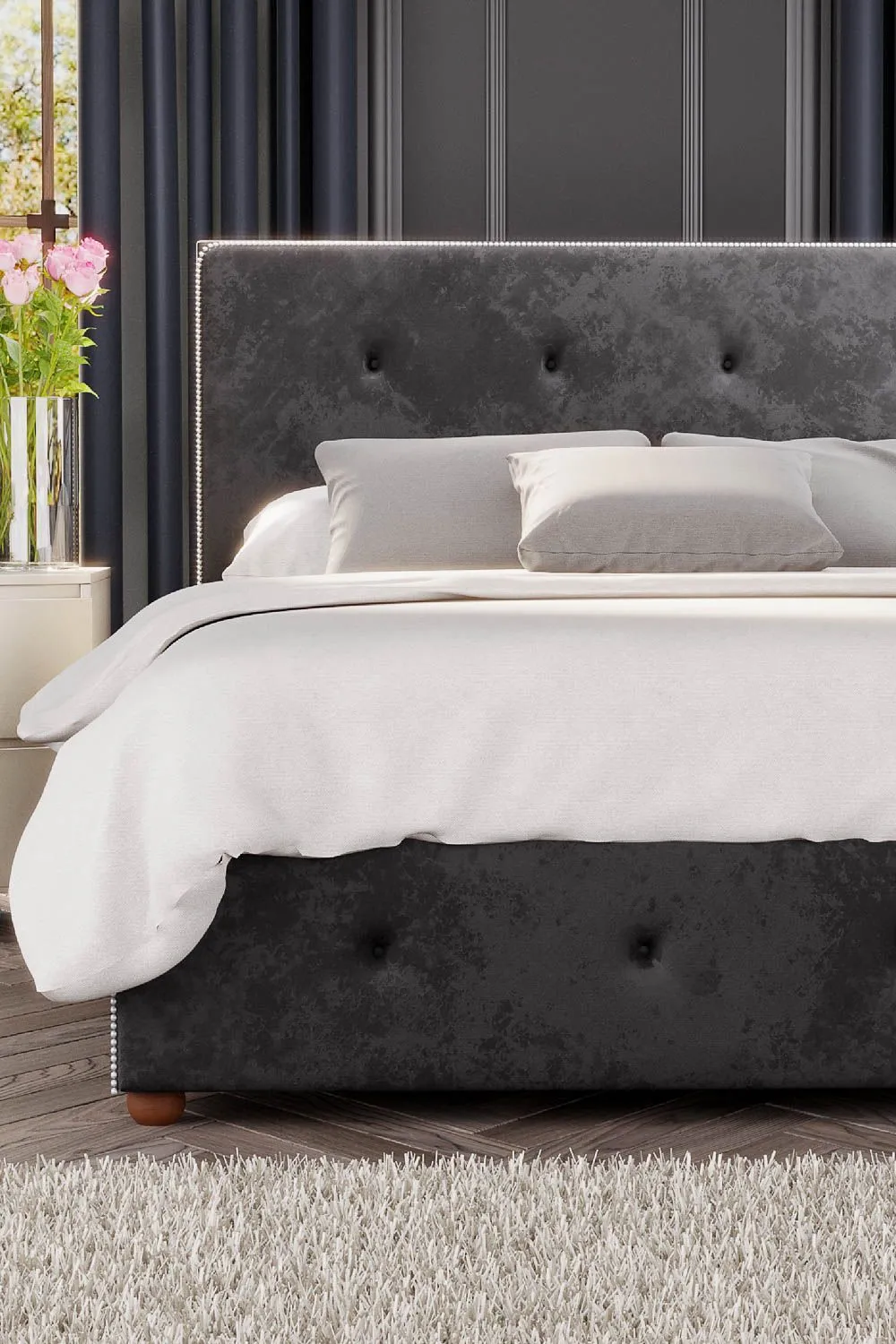 Laurence Llewelyn-Bowen Hesper Ottoman Storage Bed in Mirazzi Velvet Fabric, Custom Made in Black 3