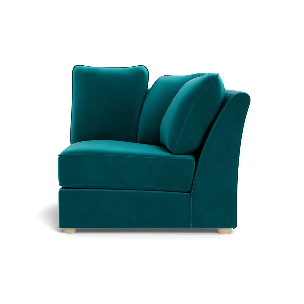 Heal's Tailor Curved Right Hand Facing Corner Unit Smart Velvet Petrol Natural Feet