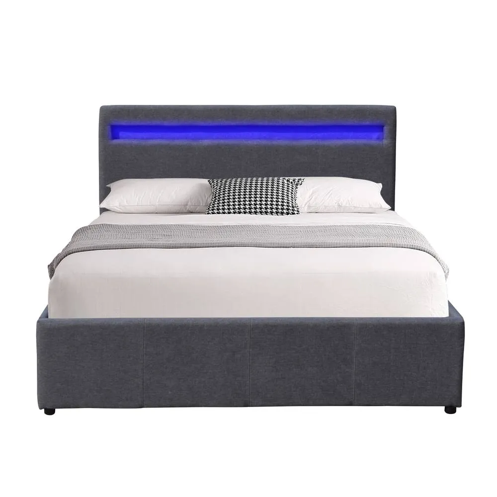 Comfy Living Ltd Fabric Modern Gas Lift Ottoman Bed Frame With LED in Dark Grey 2