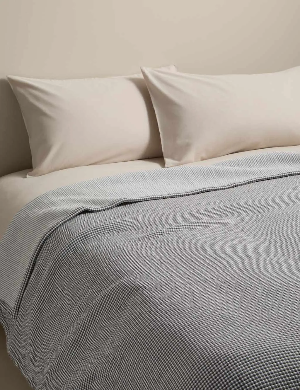 M&S Cotton Rich Gingham Bedspread Charcoal