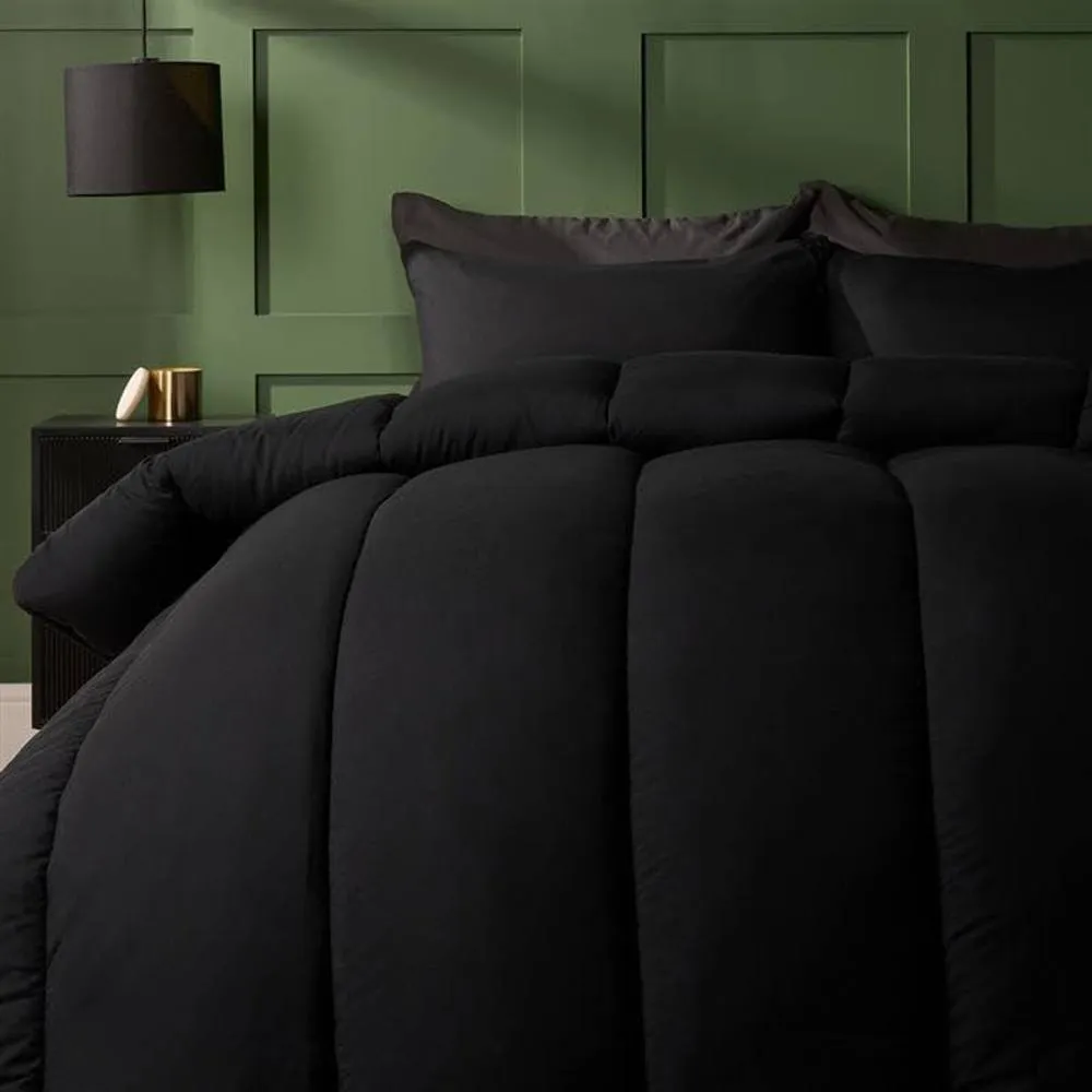 OHS Soft Coverless 10.5 TOG Duvet Set Pillowcase Quilted Cover in Jet Black