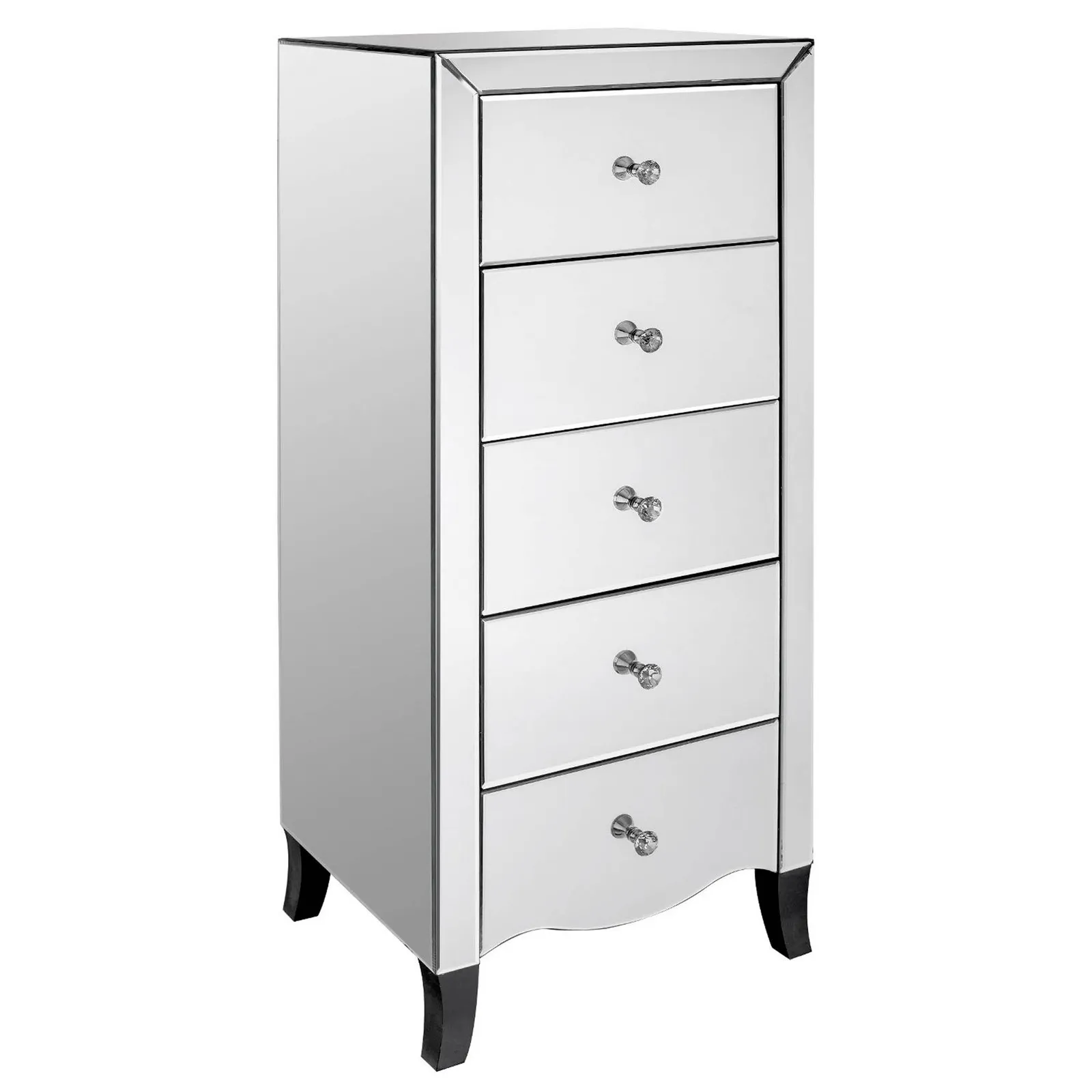 Valentina Mirrored 5 Drawer Chest Silver