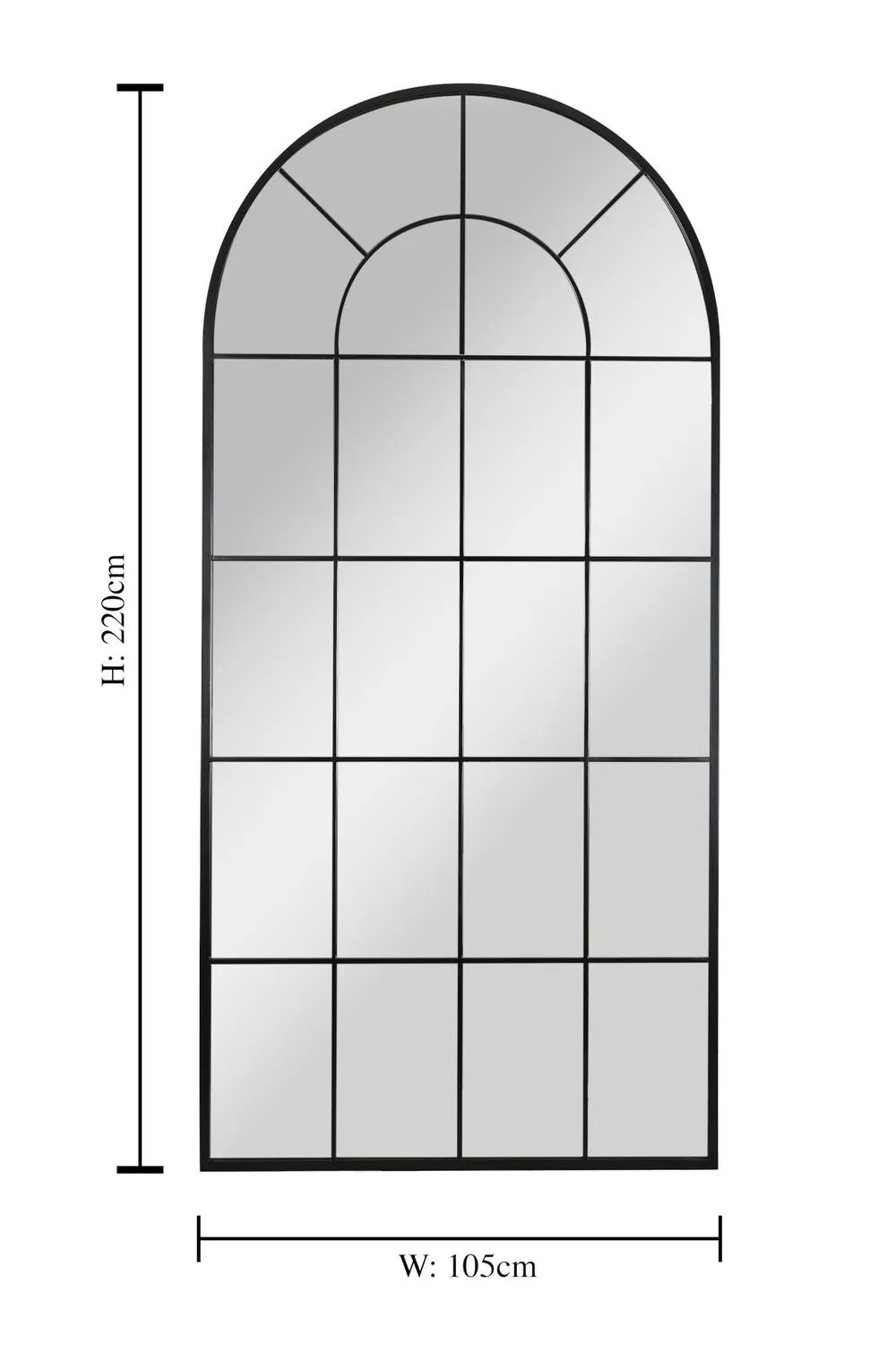 Dibor Black Arched Window Pane Wall Mirror, 220cm x 105cm 2