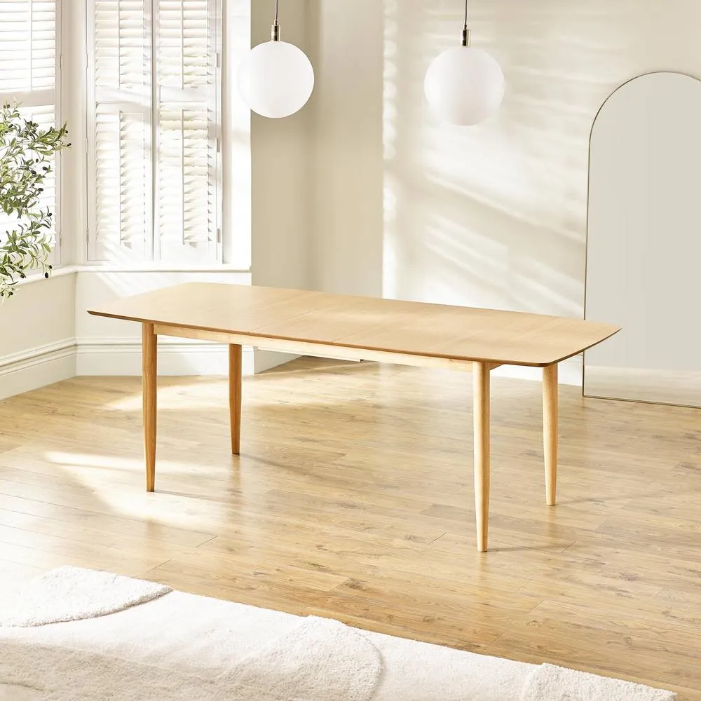FurnitureboxUK Leif Oak Veneer Wood Extending Dining Table with 8 Tan Delta Chairs in Brown 5