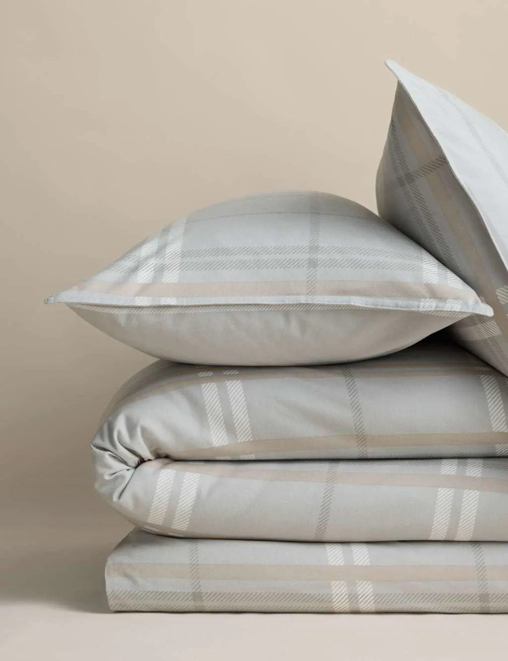 M&S Brushed Cotton Check Bedding Set Dove