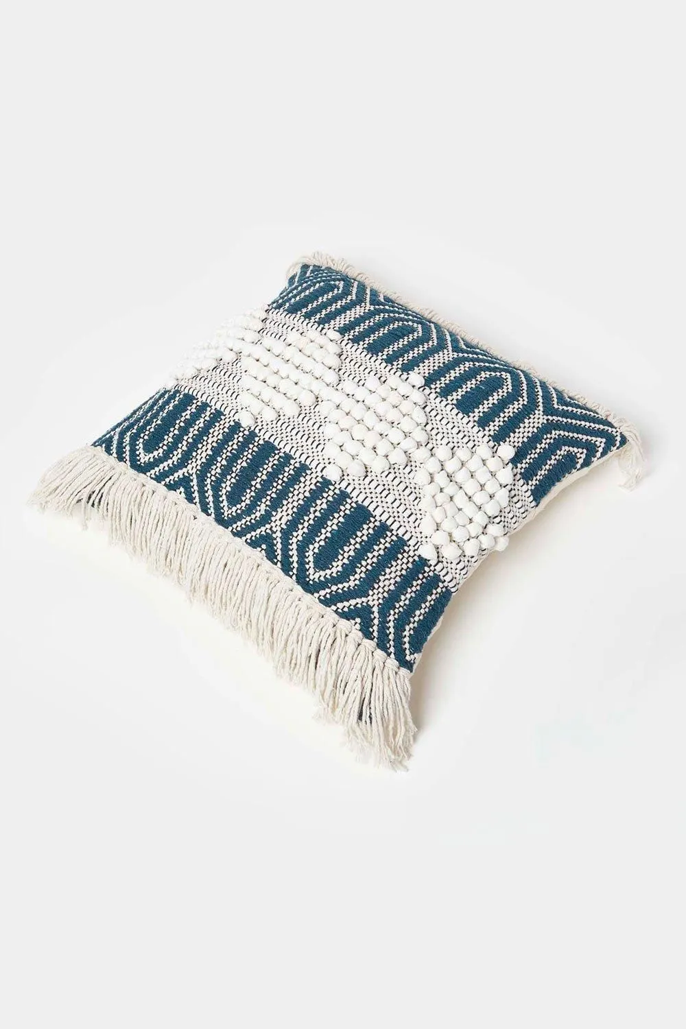 Homescapes Safi Handwoven Fringed Navy & Cream Kilim Cushion 5