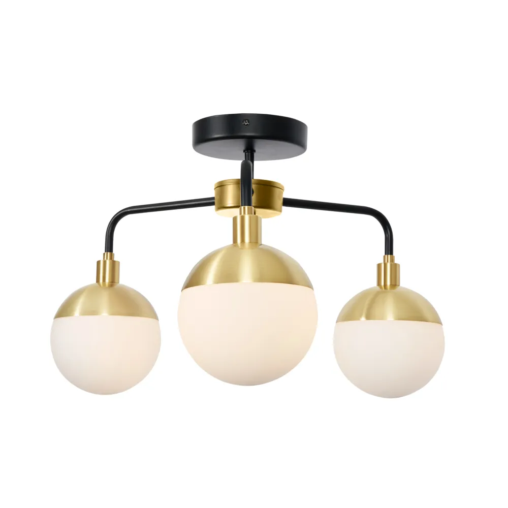 Sadie Bathroom Semi Flush Ceiling Light, Black and Brass