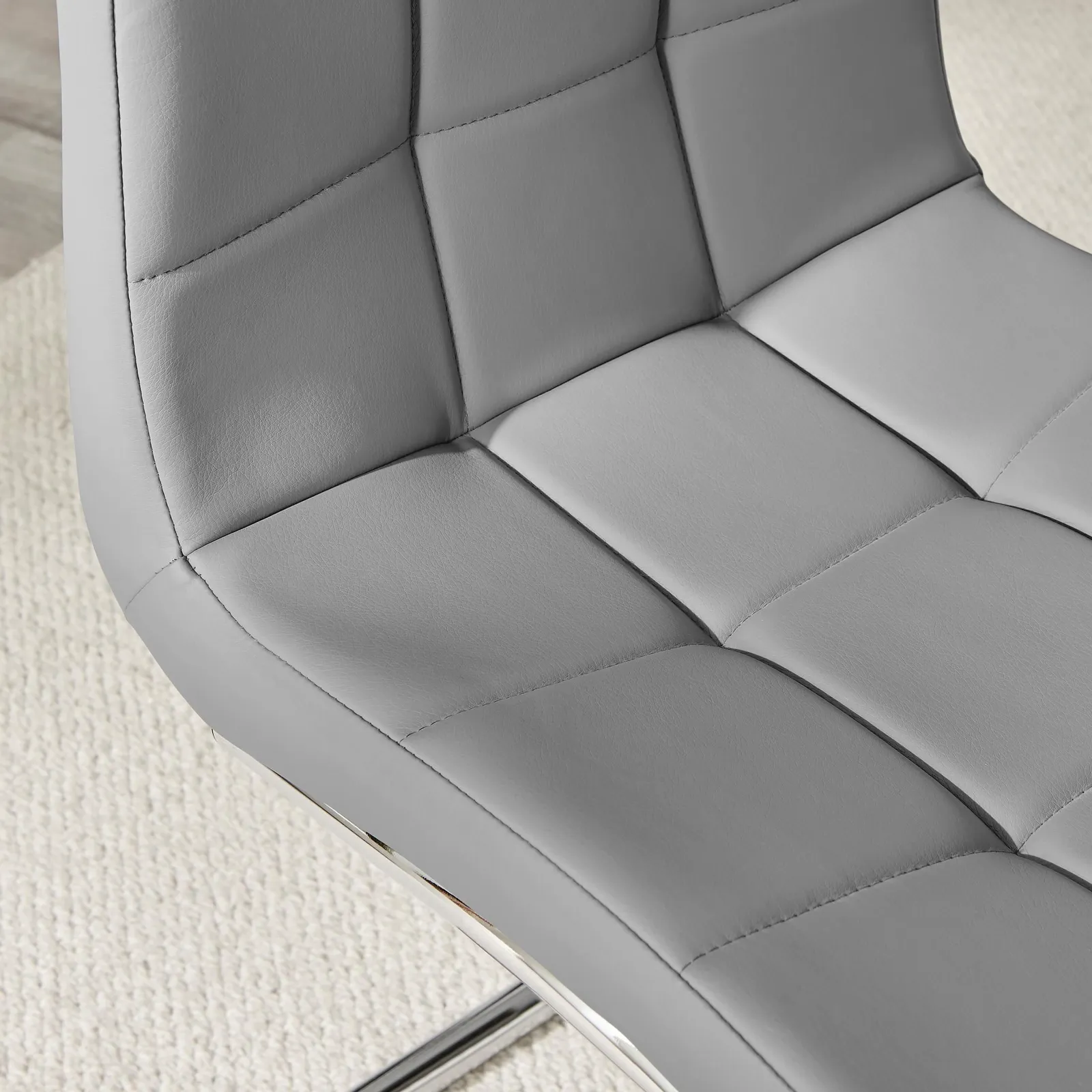 FurnitureboxUK Set of 2 Murano Deep Cushioned Soft Touch Faux Leather Dining Chairs With Silver Chrome Metal Legs in Grey 6