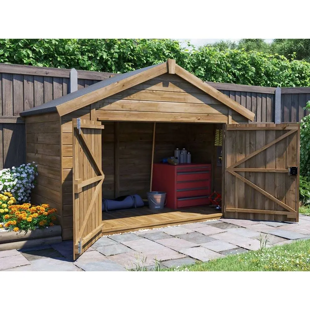 Dunster House Wooden Bike Shed 2.4x1.2m Fully Pressure Treated, Overlord Modular in Brown 2