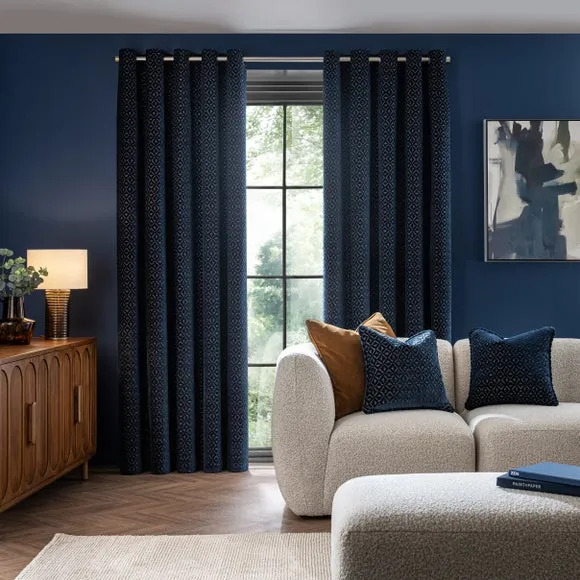 Diamond Geometric Velvet Eyelet Curtains 2