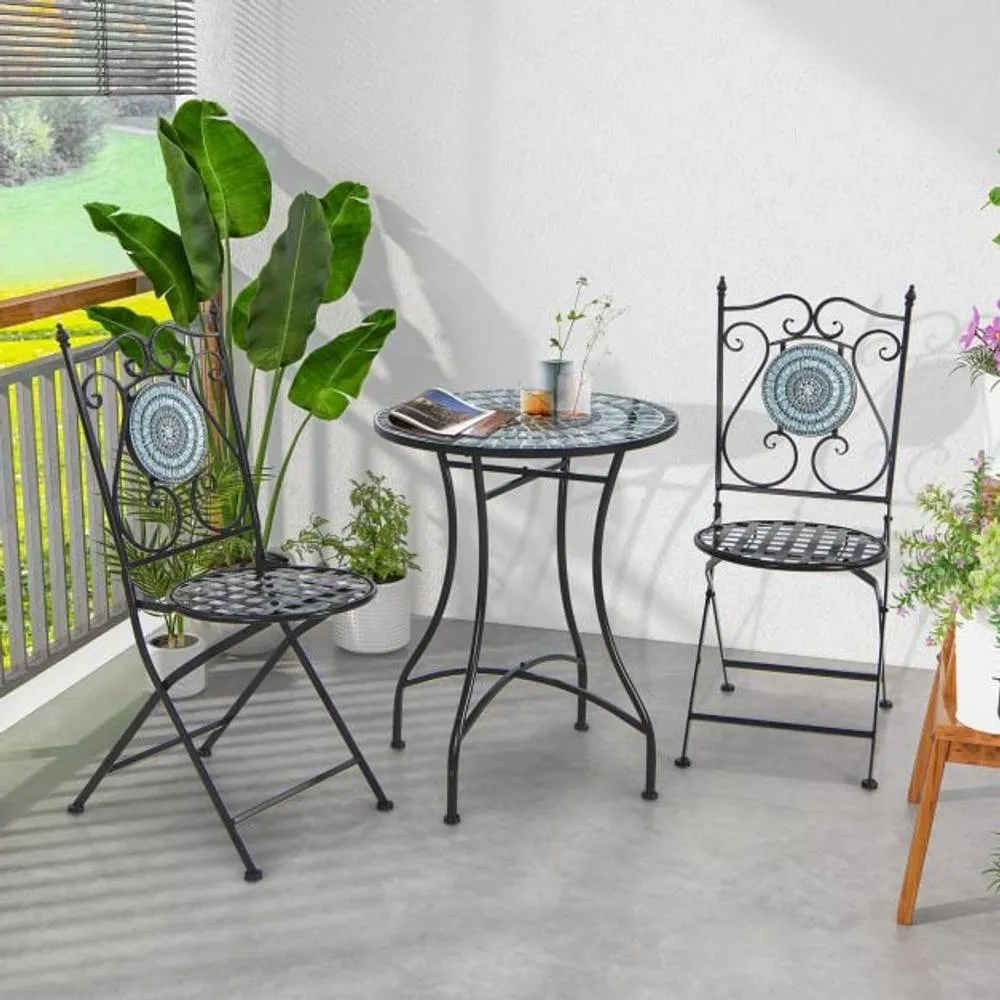 Costway Garden Side Table Metal Frame Round Mosaic Coffee Table Dining Table 6