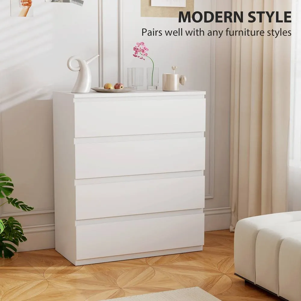 HOMCOM Chest of Drawers, 4 Drawer Storage Cabinet Unit for Bedroom, White 4