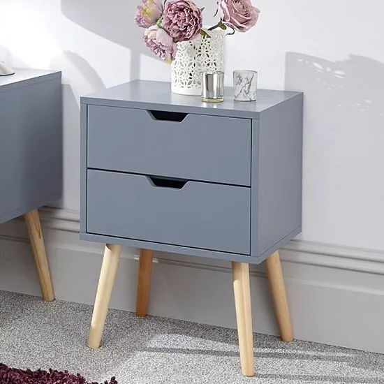 Nyborg Wooden Bedside Cabinet In Dark Grey With 2 Drawers