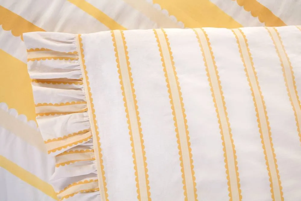 Rapport Home Maya Stripe Polycotton Reversible Duvet Cover Set with Pillowcase in Yellow 2