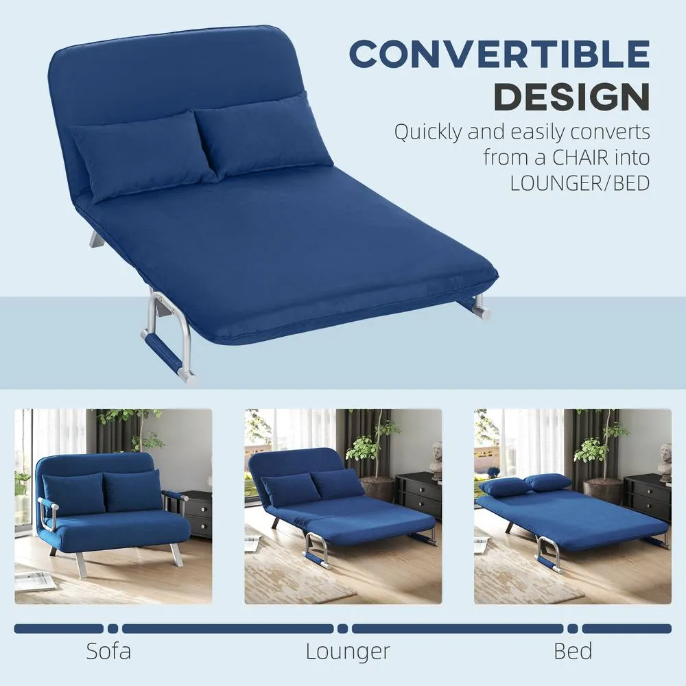 HOMCOM Fabric Sofa, Convertible 2 Seater Sofa Bed w/ Pillows, Dark Blue 4