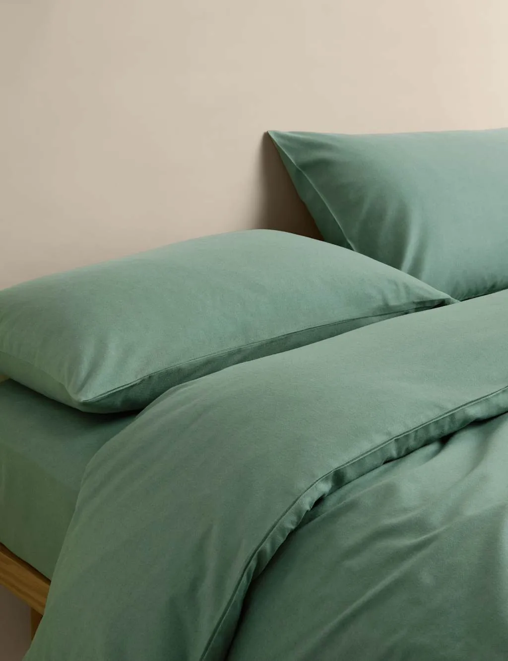 M&S Pure Cotton Brushed Bedding Set Smokey Green