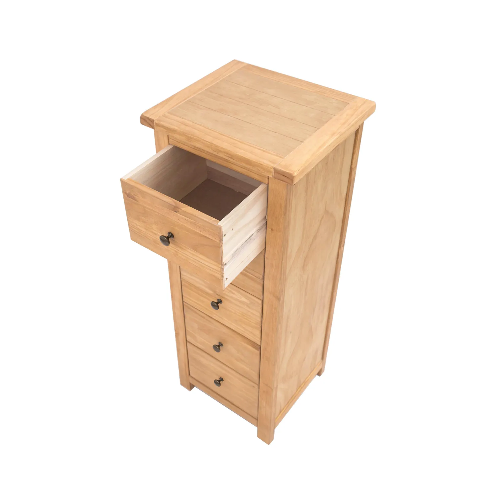 Cabinet Bits Lugo 5 Drawer Narrow Chest of Drawers Brass Knob in Light Brown 4