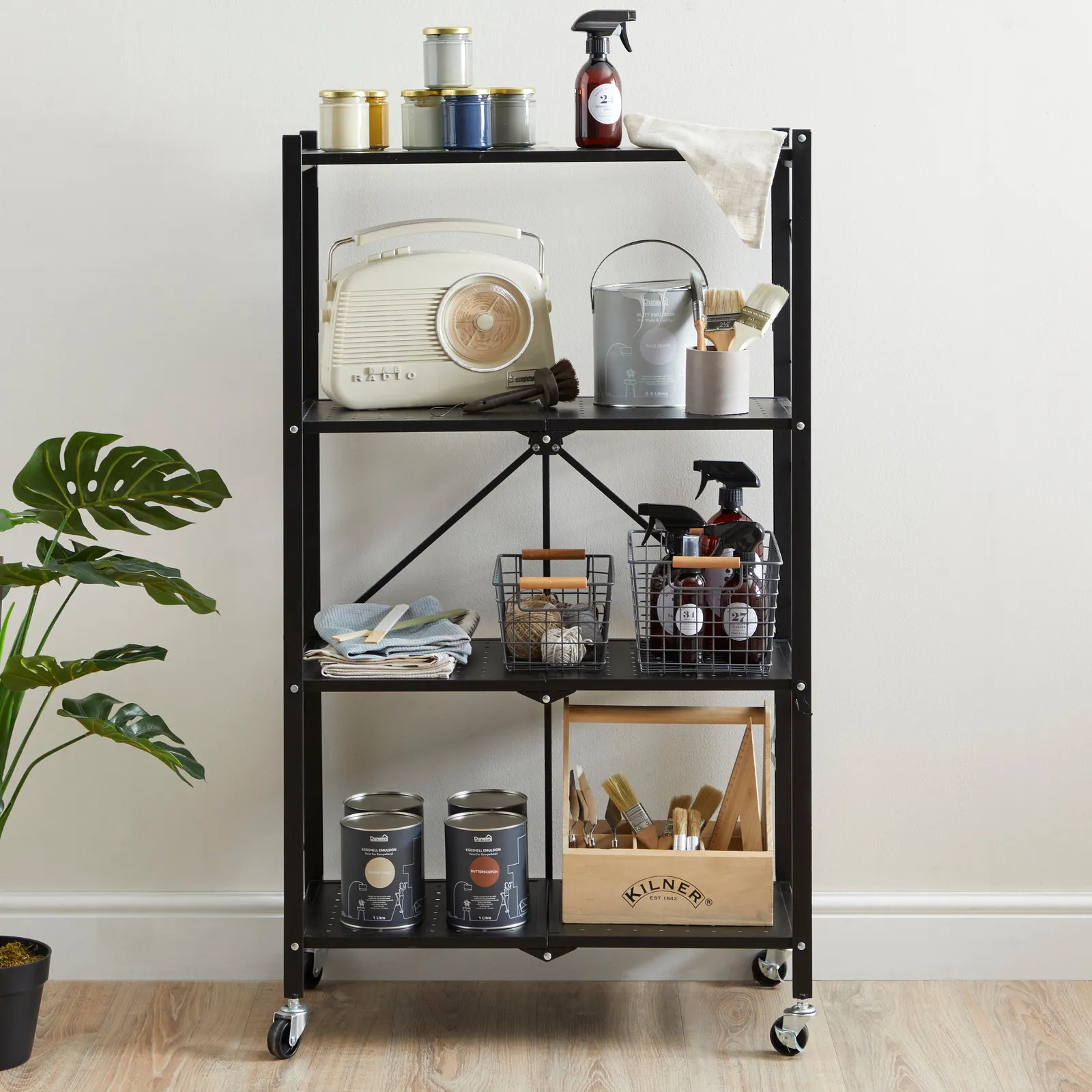 4 Tier Folding Shelves Black