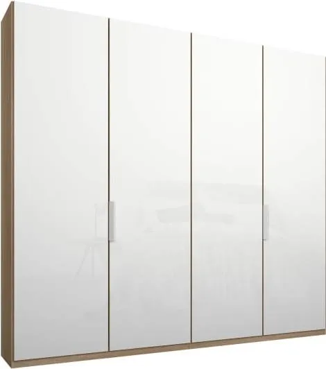 Caren 4 door 200cm Hinged Wardrobe, Oak Frame, White Glass Doors, Premium Interior
